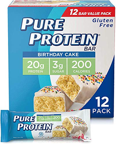 Pure Protein Bars, High Protein, Nutritious Snacks to Support Energy, Low Sugar, Gluten Free, Birthday Cake, 1.76 oz, Pack of 12