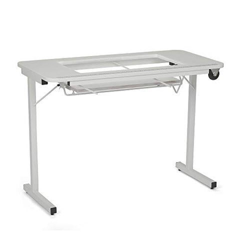 Arrow 611 Gidget II Folding Sewing, Cutting, Quilting, and Craft Table, Portable with Wheels and Lift, White Finish