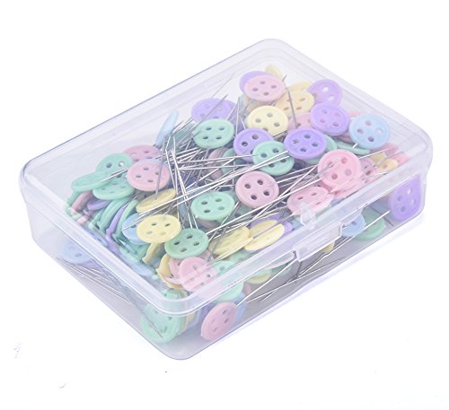 JoyFamily 200 Pieces Flat Button Head Pins Boxed for Sewing DIY Projects (Assorted Colors), Mixed