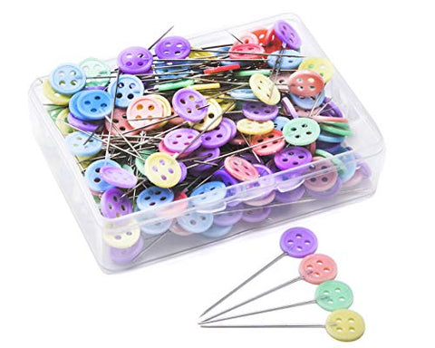 JoyFamily 200 Pieces Flat Button Head Pins Boxed for Sewing DIY Projects (Assorted Colors), Mixed