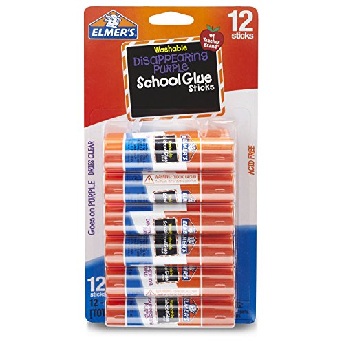 Elmer's Disappearing Purple School Glue Sticks, Washable, 0.21 Ounce Glue Sticks for Kids | School Supplies | Scrapbooking Supplies | Vision Board Supplies, 12 Count